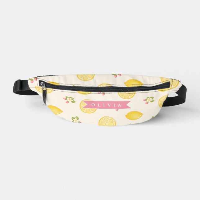 Personalized Lemon Floral Summer Custom Name Bum Bags (Front)
