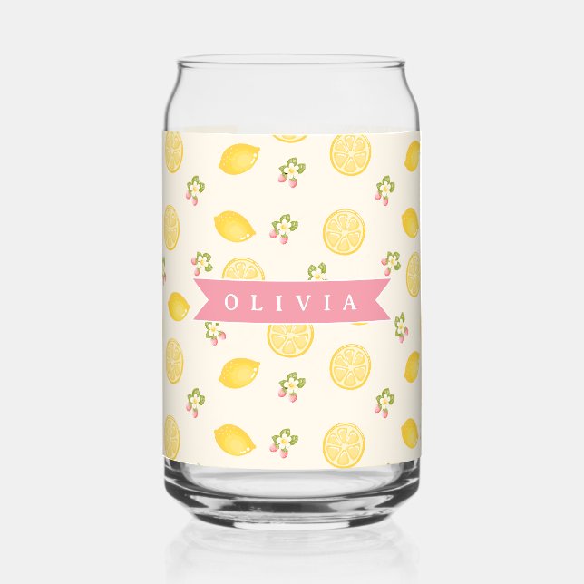 Personalized Lemon Floral Summer Custom Name Can Glass (Front)