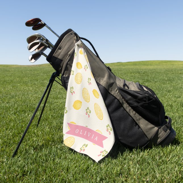 Personalized Lemon Floral Summer Custom Name Golf Towel (Green)