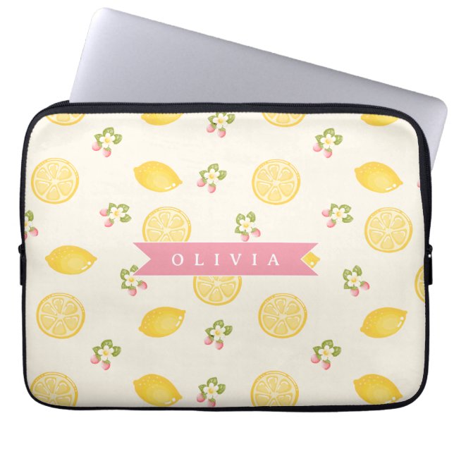 Personalized Lemon Floral Summer Custom Name Laptop Sleeve (Front)