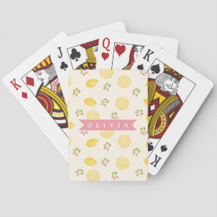 Personalized Lemon Floral Summer Custom Name Playing Cards