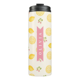 Personalized Lemon Floral Summer Custom Name Thermal Tumbler