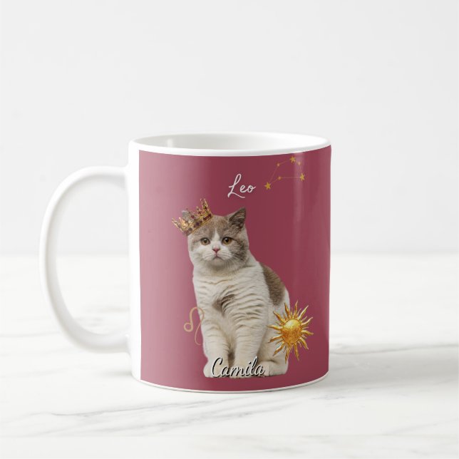 Personalized Leo Cat Mug with Name (Left)