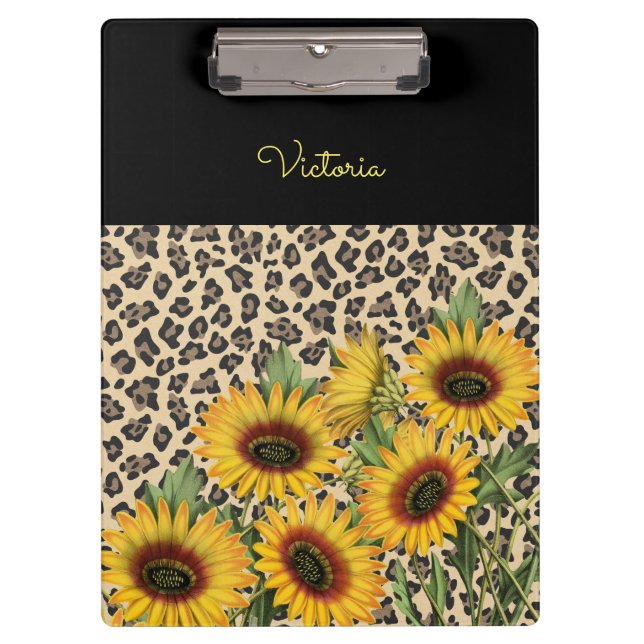 Personalized Leopard and Sunflowers Clipboard (Front)