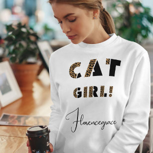 Personalized Leopard Stylish Wild Cat Girl White Sweatshirt