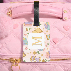 Personalized Letter Magic Books Girly Pink School Luggage Tag