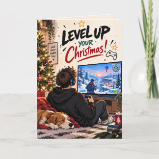 Personalized Level Up Gamer Christmas Holiday Card