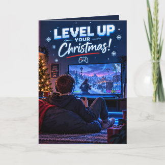 Personalized Level Up Gamer Christmas Holiday Card