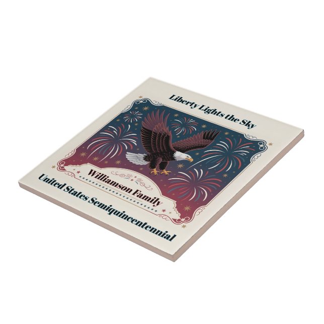 Personalized Liberty Fireworks Eagle Vintage Style Tile (Side)