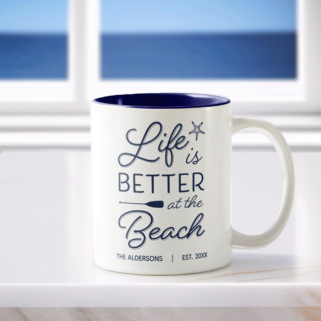 Personalized Life Is Better At the Beach Two-Tone Coffee Mug (Creator Uploaded)