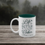 Personalized Life Is Better At the Cabin Two-Tone Coffee Mug<br><div class="desc">Celebrate life at your woodsy abode with this cute personalized mug featuring the phrase "life is better at the cabin" in hunter green lettering accented with a deer and an arrow. Customize with your family name and/or year established beneath.</div>