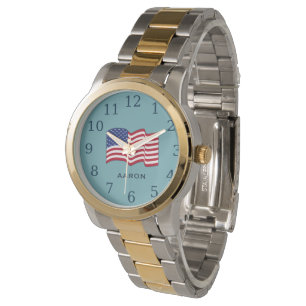Personalized Light Blue American Flag Watch