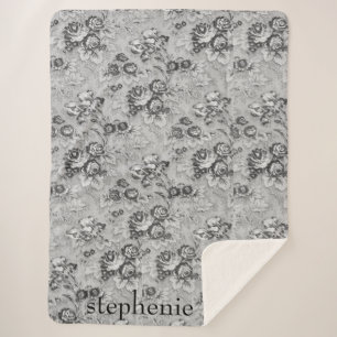 Personalized Light & Dark Gray Florals Sherpa Blanket