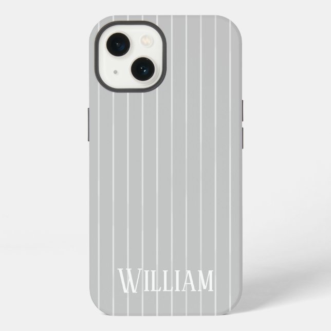 Personalized light gray pinstripes Case-Mate iPhon iPhone Case (Back)
