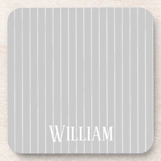 Personalized light gray pinstripes coaster (Front)