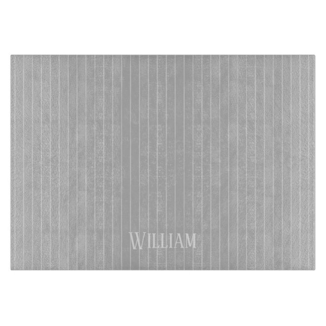 Personalized light gray pinstripes cutting board (Front)