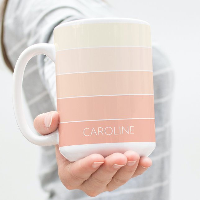 Personalized Light Peach Coral Orange Stripe Art Coffee Mug (Creator Uploaded)