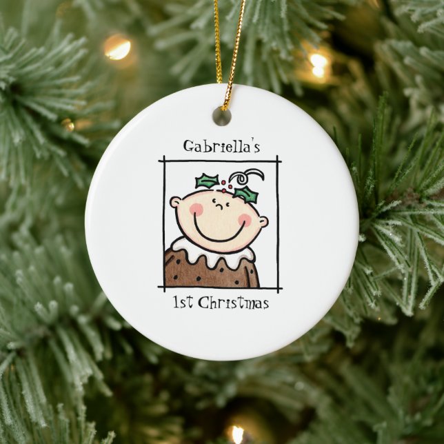 Personalized Light Skin Tone Baby Face Baby's 1st Ceramic Tree Decoration (Tree)