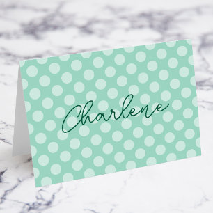 Personalized Light Teal Polka Dot Name Place Cards