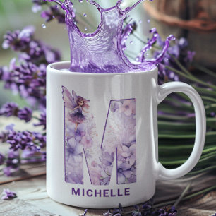 Personalized Lilac Fairy Monogram M Coffee Mug