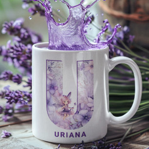 Personalized Lilac Fairy Monogram U Coffee Mug