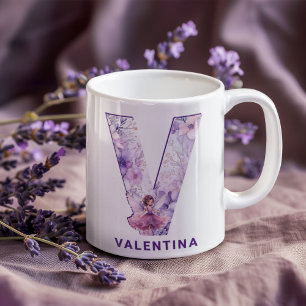 Personalized Lilac Fairy Monogram V Coffee Mug