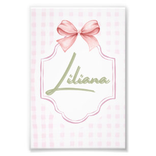 Personalized Liliana Baby Girl Nursery Bow&Gingham Photo Print