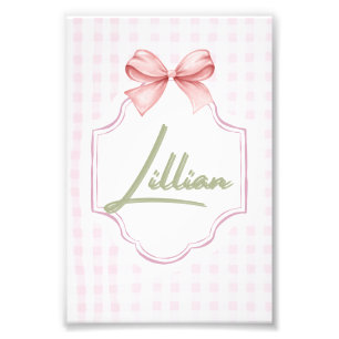 Personalized Lillian Baby Girl Nursery Bow&Gingham Photo Print