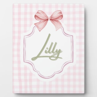Personalized Lilly Baby Girl Nursery Bow&Gingham  Plaque