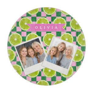 Personalized Lime Gingham Citrus Custom Name Cutting Board