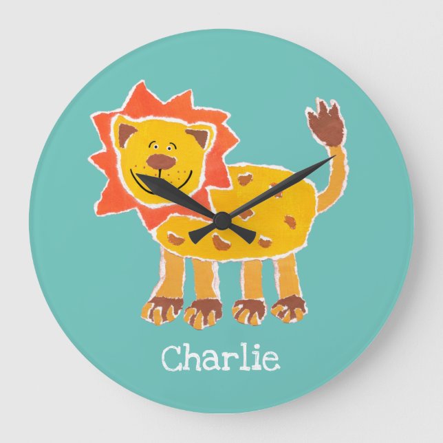 Personalized Lion Collage Print Large Clock (Front)