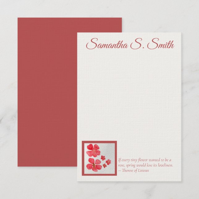 Personalized Little Flower Flat Note Card (Front/Back)
