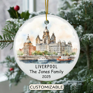 Personalized Liverpool Ornament, England Ceramic Tree Decoration