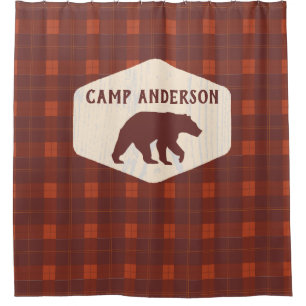 Personalized Log Cabin Rust Red Plaid Pattern Shower Curtain