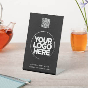Personalized Logo and Text Simple Qr Code Pedestal Sign