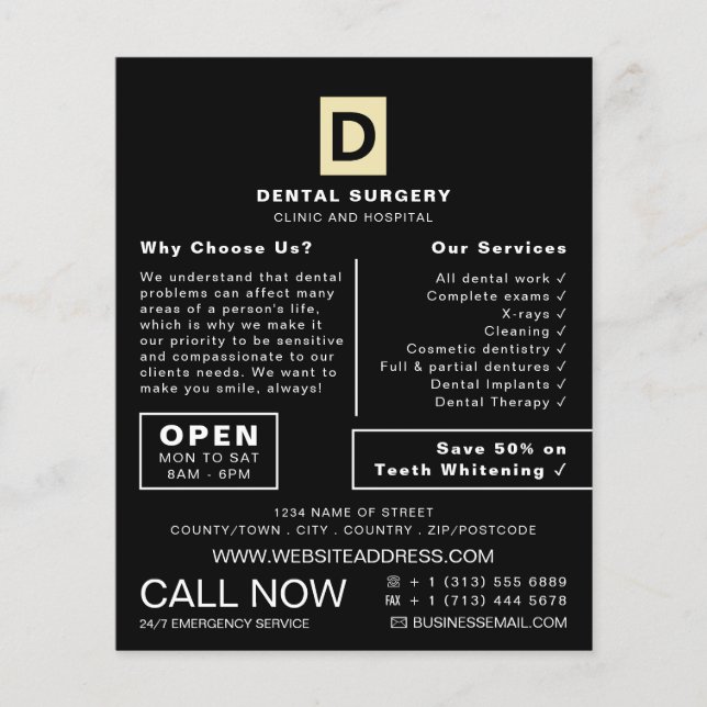 Personalized Logo, Dentistry, Dentist Advertising Flyer (Front)