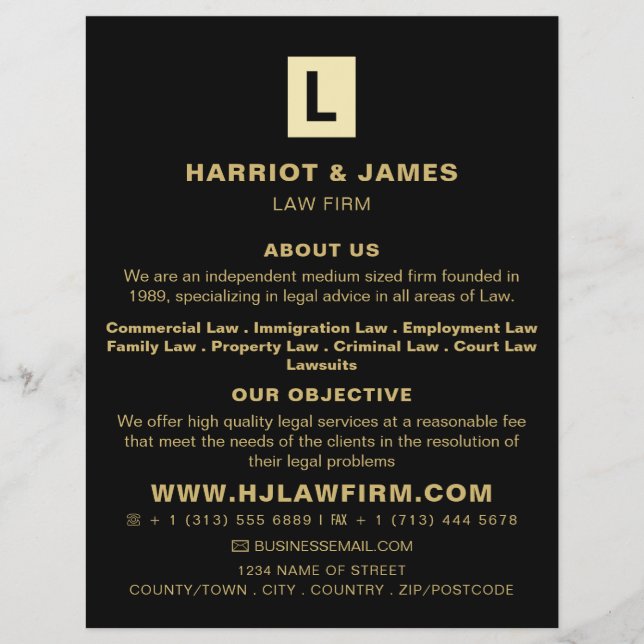 Personalized Logo, Sleek Legal Services Advert Flyer (Front)