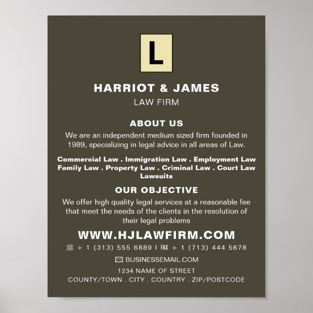 Personalized Logo, Sleek Legal Services Advert Poster (Front)