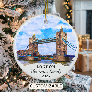 Personalized London Ornament, England Ceramic Tree Decoration