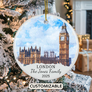 Personalized London Ornament, England Ceramic Tree Decoration