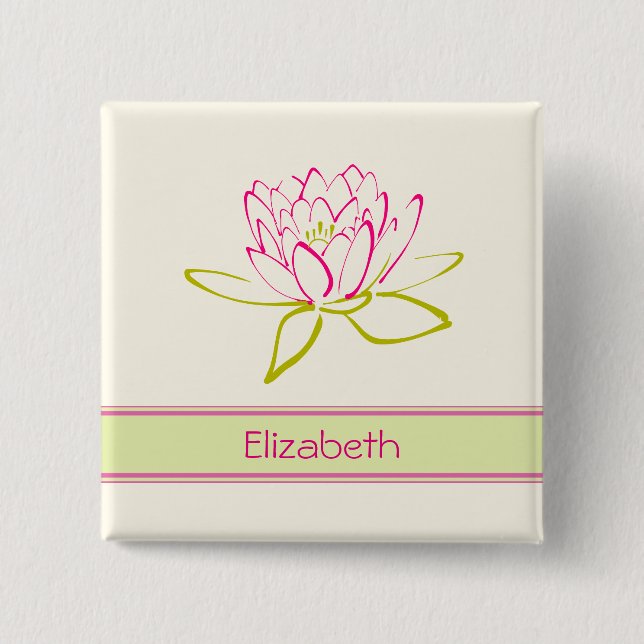 Personalized. Lotus Flower / Water Lily 15 Cm Square Badge (Front)