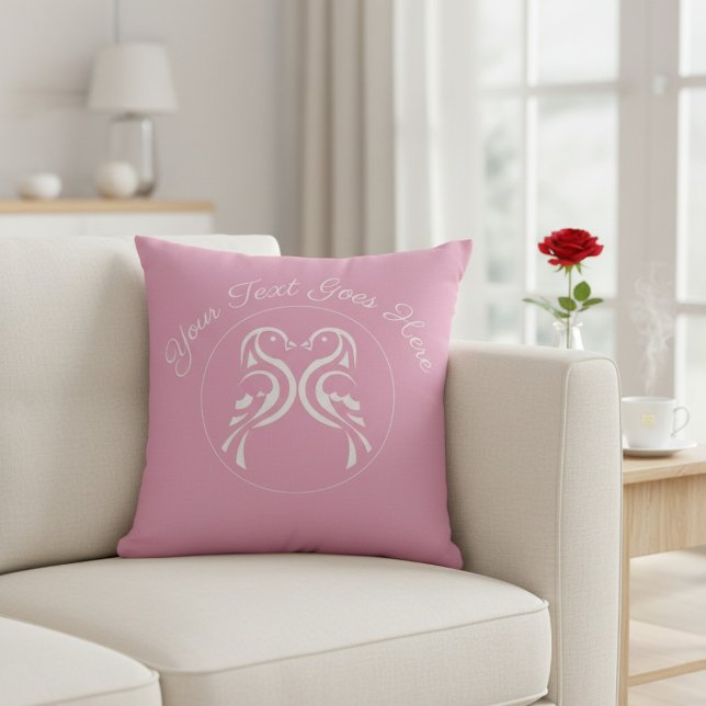 Personalized Love Birds Pink Valentine's Day Cushion (Creator Uploaded)