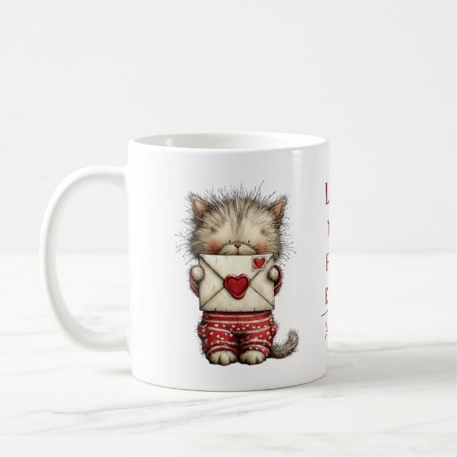 Personalized “Love You Fur-Ever” Cute Cat Valentin Coffee Mug (Left)