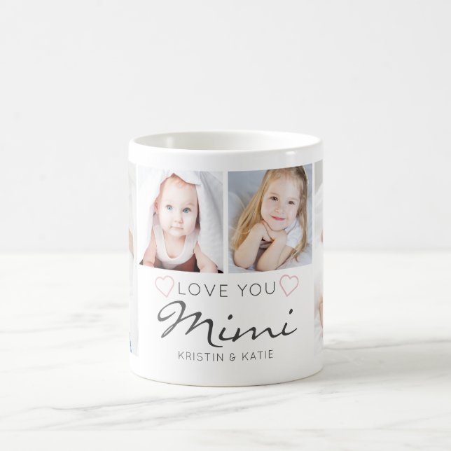 Personalized LOVE YOU MIMI Handwritten 4 Photo Coffee Mug (Center)