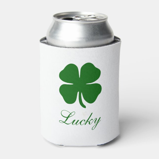 Personalized Lucky Green Clover Can Cooler (Can Front)