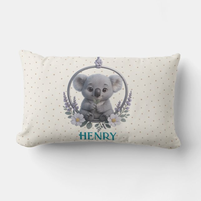 Personalized Lumbar Baby Pillow – Baby Koala (Front)