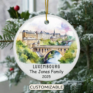 Personalized Luxembourg Ornament, Europe Ceramic Tree Decoration