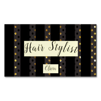 Personalized luxury gold polka dots and stripes magnetic business card