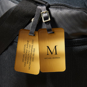 Personalized Luxury Monogram Faux Gold Metal  Luggage Tag