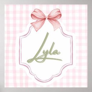 Personalized Lyla Baby Girl Nursery Bow&Gingham Poster